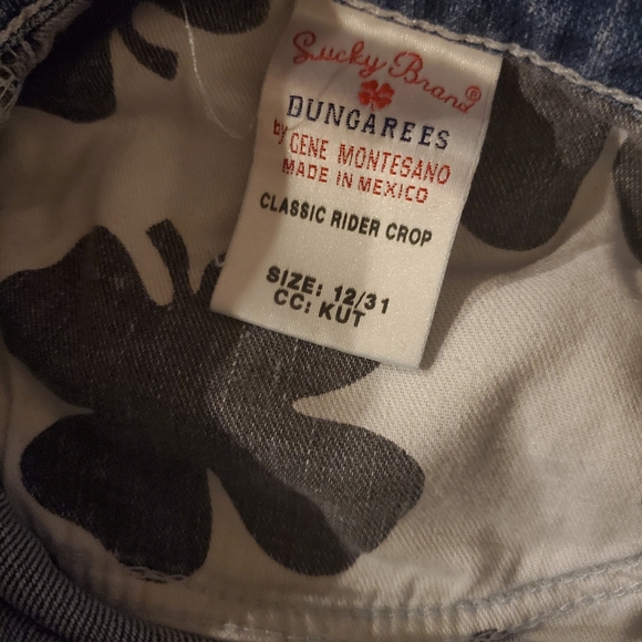 VTG Y2K Lucky Brand Dunagrees Blue Denim Cropped Jeans Women's Size 12/31 - Picture 8 of 9